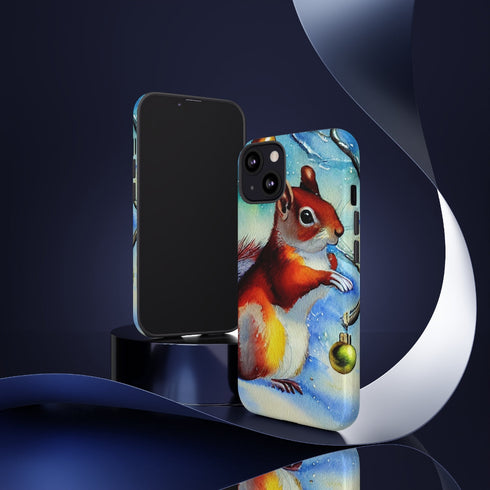 A Squirrel Decorates the Forest for Christmas - Impact Resistant Phone Case